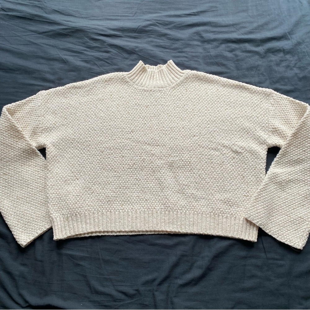 Cream Textured Mock-Neck Women's Sweater